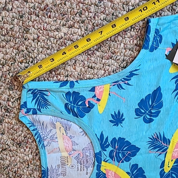 HOLLYWOOD BRAND BLUE WOMENS TANK TOP WITH FLAMINGOS SIZE MEDIUM - Picture 9 of 13